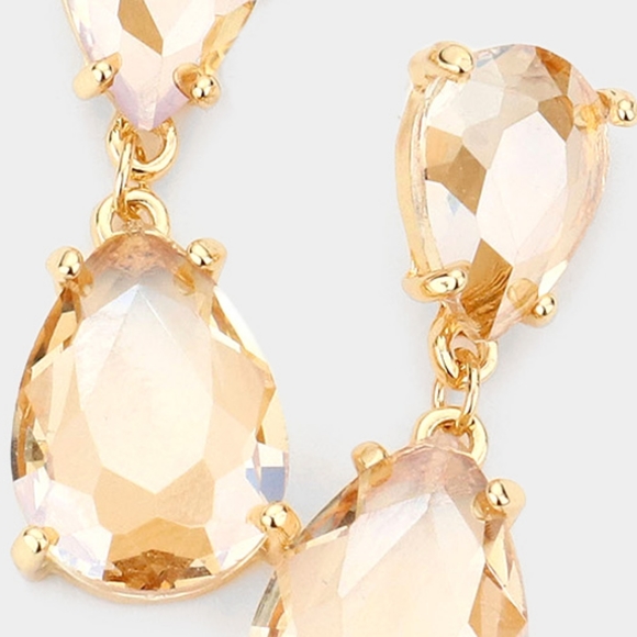 Topaz Gold Dangle Crystal Teardrop Earrings 1.4 Inch Evening Drop Link Womens - Picture 2 of 2